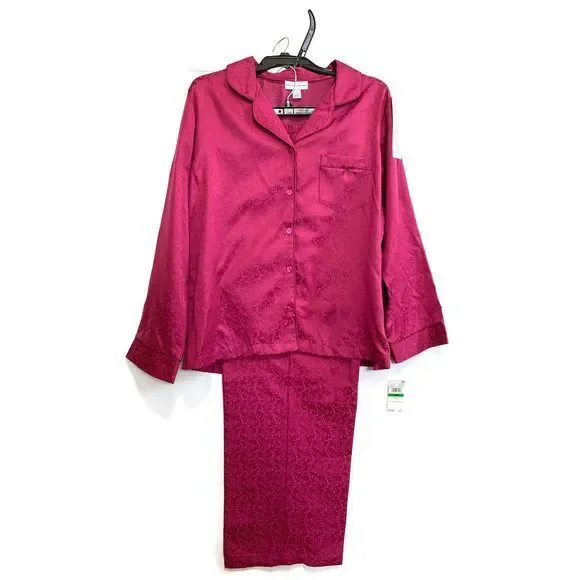 SOLD OUT-Miss Elaine Jacquard Satin Pajama Set-Cranberry-L - Picture 6 of 7